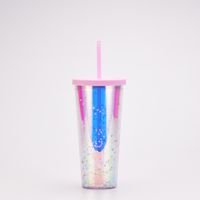 New Creative Double Plastic Straw Cup Gradient Color Large Capacity Cup sku image 4