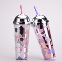 2022 New Double-layer Plastic Cup Colorful Sequins Creative Straw Cup main image 6