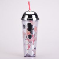 2022 New Double-layer Plastic Cup Colorful Sequins Creative Straw Cup main image 4