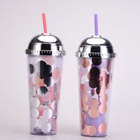 2022 New Double-layer Plastic Cup Colorful Sequins Creative Straw Cup main image 3
