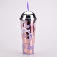 2022 New Double-layer Plastic Cup Colorful Sequins Creative Straw Cup sku image 1