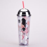 2022 New Double-layer Plastic Cup Colorful Sequins Creative Straw Cup sku image 2