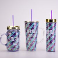 Double-layer Letter Straw Portable Large Capacity Plastic Cup sku image 3