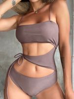 Fashion Irregular Hollow-out Sexy Solid Color Lace-up One-piece Swimsuit Wholesale main image 5