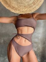 Fashion Irregular Hollow-out Sexy Solid Color Lace-up One-piece Swimsuit Wholesale main image 1
