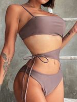 Fashion Irregular Hollow-out Sexy Solid Color Lace-up One-piece Swimsuit Wholesale main image 4