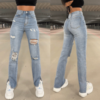 Casual Full Length Washed Jeans Straight Pants main image 4