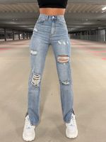 Casual Full Length Washed Jeans Straight Pants main image 3
