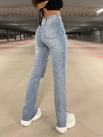 Casual Full Length Washed Jeans Straight Pants main image 2