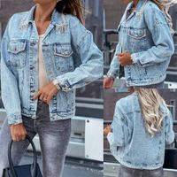 Washed Long Sleeve Lapel Tassel Loose Short Denim Coat main image 1