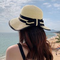 Summer New Korean Fashion Simple Hat Wild Shade Sunscreen Straw Hat Outdoor Travel Bow Beach Hat  Wholesale Nihaojewelry sku image 7