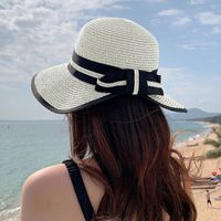 Summer New Korean Fashion Simple Hat Wild Shade Sunscreen Straw Hat Outdoor Travel Bow Beach Hat  Wholesale Nihaojewelry sku image 6