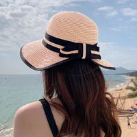 Summer New Korean Fashion Simple Hat Wild Shade Sunscreen Straw Hat Outdoor Travel Bow Beach Hat  Wholesale Nihaojewelry sku image 8