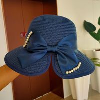 Summer New Korean Fashion Simple Hat Wild Shade Sunscreen Straw Hat Outdoor Travel Bow Beach Hat  Wholesale Nihaojewelry sku image 17