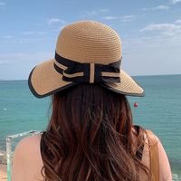 Summer New Korean Fashion Simple Hat Wild Shade Sunscreen Straw Hat Outdoor Travel Bow Beach Hat  Wholesale Nihaojewelry sku image 5