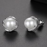 Stud Earrings Fashion New Women&#39;s Pearl Copper Zirconium Stud Earrings S925 Silver Earrings sku image 3