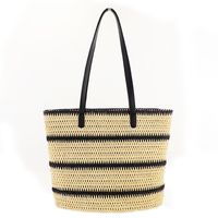 New Fashion Contrast Color Striped Woven One-shoulder Straw Bag Wholesale Nihaojewelry sku image 3