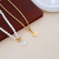 Pearl Necklace Simple Round Pendant Two-piece Set Twin Stainless Steel Neck Chain main image 5