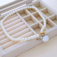 Pearl Necklace Simple Round Pendant Two-piece Set Twin Stainless Steel Neck Chain main image 2