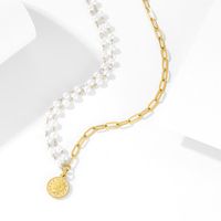 Fashion Beaded Stitching Chain Titanium Steel Pearl Necklace main image 5