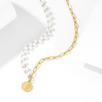 Fashion Beaded Stitching Chain Titanium Steel Pearl Necklace sku image 2