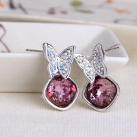 New Style Butterfly Square Crystal Alloy Stud Earrings main image 4