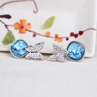 New Style Butterfly Square Crystal Alloy Stud Earrings sku image 3