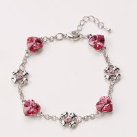 Fashion Heart Shape Crystal Four Clover Alloy Bracelet main image 4