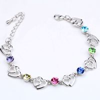 Fashion Hollow Heart Shape Inlaid Round Crystal Alloy Bracelet sku image 5