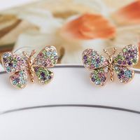 New Butterfly Shape Inlaid Color Rhinestone Alloy Stud Earrings main image 1