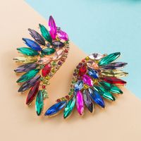 Exaggerated Fan-shaped Bohemian Wings Colorful Rhinestone Earrings sku image 7