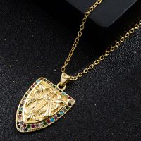 Europe And America Cross Border Trend Shield-shaped Character Pendant Necklace Copper Plated Real Gold Inlaid Zircon Temperament Personalized Clavicle Chain main image 4