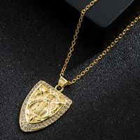 Europe And America Cross Border Trend Shield-shaped Character Pendant Necklace Copper Plated Real Gold Inlaid Zircon Temperament Personalized Clavicle Chain main image 2