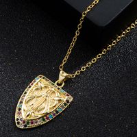 Europe And America Cross Border Trend Shield-shaped Character Pendant Necklace Copper Plated Real Gold Inlaid Zircon Temperament Personalized Clavicle Chain sku image 1