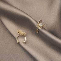 Copper Ear Clip Butterfly Ear Clip Golden Silver Color Stud Earrings sku image 7