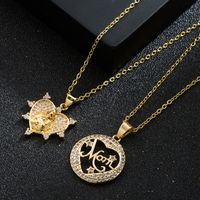 Fashion Mother's Day New Hollow Love Mom Pendant Brass Micro-inlaid Gold-plated Necklace main image 5