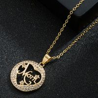 Fashion Mother's Day New Hollow Love Mom Pendant Brass Micro-inlaid Gold-plated Necklace main image 2