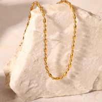 Mode Einfache 18k Gold Überzogen Oval Bead Kette Edelstahl Halskette Frauen Ornament main image 2
