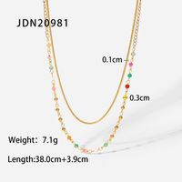 Fashion Colorful Stone Beads 18k Gold Stainless Steel Ball Bead Snake Chain Double Layer Titanium Steel Necklace sku image 1