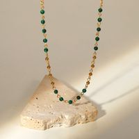 Moda 18k Oro Acero Inoxidable Verde Pavo Real Piedra Perlas Collar Mujeres main image 1
