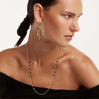 Moda 18k Oro Acero Inoxidable Verde Pavo Real Piedra Perlas Collar Mujeres main image 4