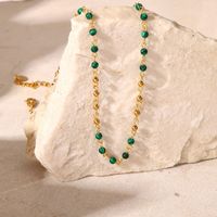 Moda 18k Oro Acero Inoxidable Verde Pavo Real Piedra Perlas Collar Mujeres main image 2