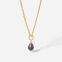 Fashion Black Pearl Pendant 18k Gold Plated Stainless Steel Necklace main image 3