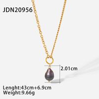 Fashion Black Pearl Pendant 18k Gold Plated Stainless Steel Necklace sku image 1