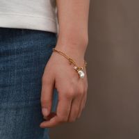 Fashion 18k Gold Plated Star Pearl Tassel Pendant Cross Chain Stainless Steel Bracelet Women main image 5