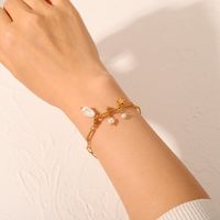 Fashion 18k Gold Plated Star Pearl Tassel Pendant Cross Chain Stainless Steel Bracelet Women main image 2