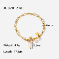 Fashion 18k Gold Plated Star Pearl Tassel Pendant Cross Chain Stainless Steel Bracelet Women sku image 1