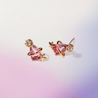 Water Drop Zircon Stud Earrings 18k Real Gold Non-fading Star Moon Ear Studs main image 3