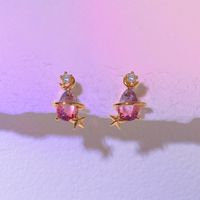 Water Drop Zircon Stud Earrings 18k Real Gold Non-fading Star Moon Ear Studs main image 2