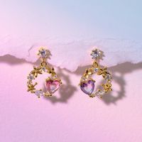 Pink Heart Stud Earring Micro Inlaid Zircon Exquisite Heart-shaped Ear Studs main image 1